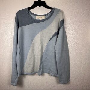 Peace Love World Boheme Colorblock Knit Pullover Sweater Blue Gray White S